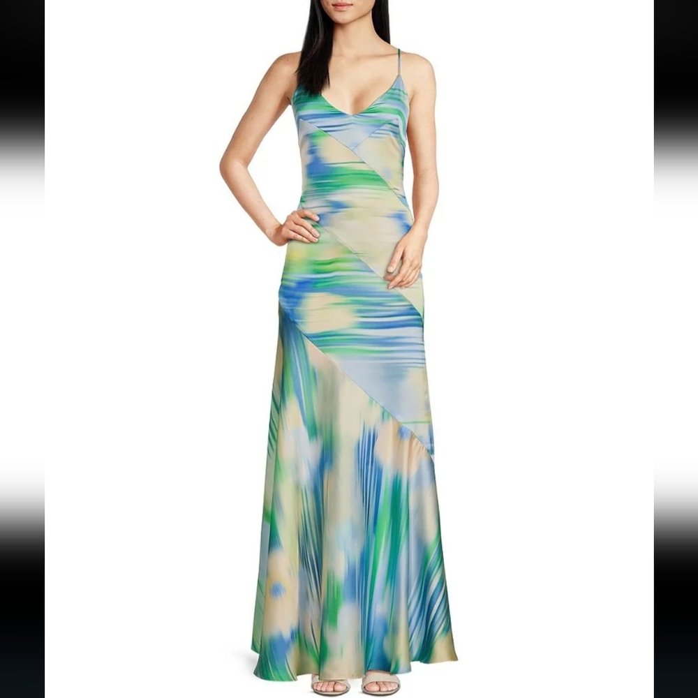 Belle by Badgley Mischka Sky Sleeveless Floral V-Neck Maxi Dress